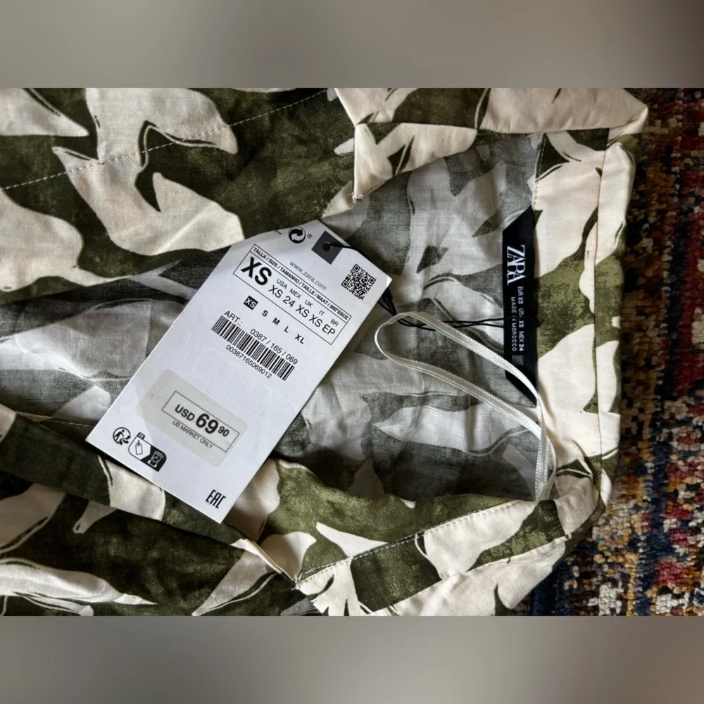 ZARA Midi Shirt Dress Floral Print Poplin With Gold Buttons and Belt - Picture 5 of 8